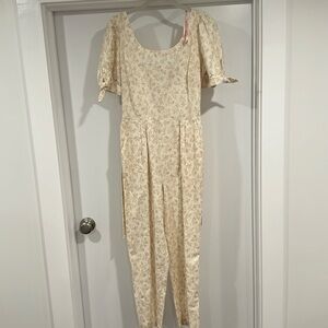 Gal Meets Glam x Anthropologie Linen Floral Jumpsuit